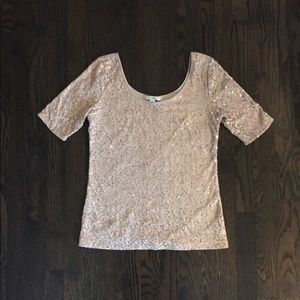 Banana Republic Sequin Short Sleeve Top in Beige